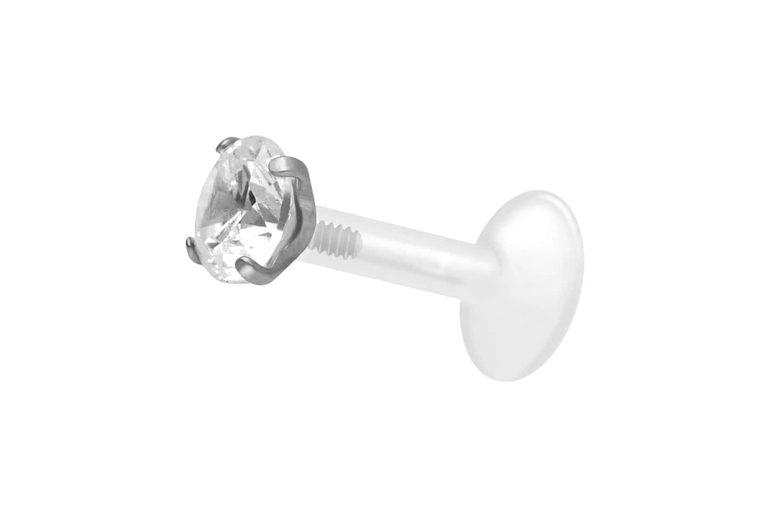 PTFE Labret Piercing mit Innengewinde + Titan-Aufsatz EINGEFASSTER KRISTALL